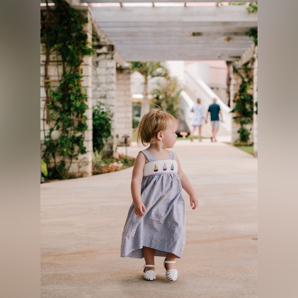 Classic Whimsey Adorable Gingham Dress with Sailboat Design